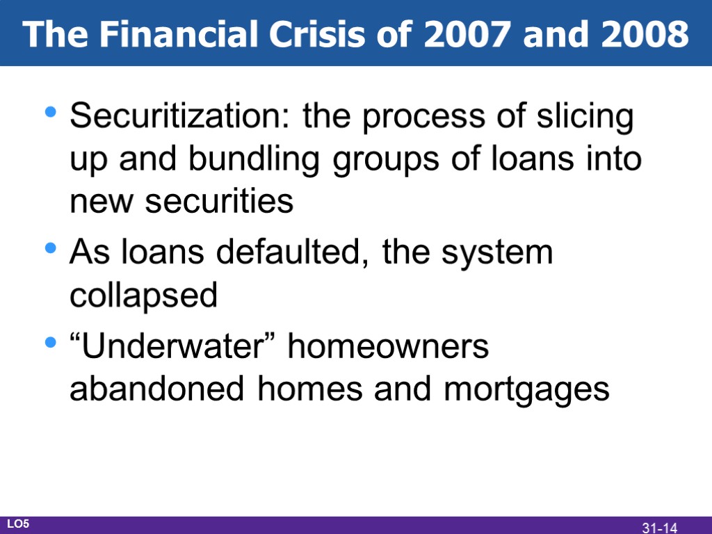 The Financial Crisis of 2007 and 2008 Securitization: the process of slicing up and